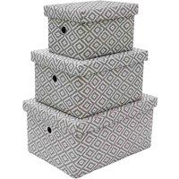 Jvl Argyle Set Of 3 Rectangular Lidded Storage Baskets, Grey