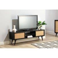 Desser Manhattan Wide Rattan TV Stand With Storage In Black, Black