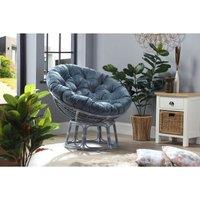 Desser Indoor Grey Rattan Papasan Chair In Velvet Blue, Grey