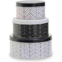 Interiors by PH Printed Storage Tins Round Set Of 3 - Black, Black