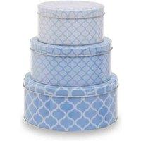 Interiors by PH Printed Storage Tins Round Set Of 3 - Blue, Blue