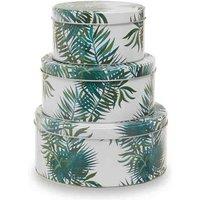 Interiors by PH Palm Print Storage Tins Round Set Of 3, Green