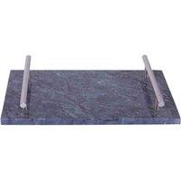 Interiors by PH Marble Tray With Silver Handles - Black, Black