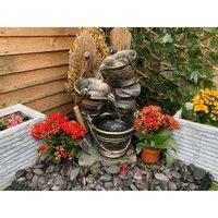 Tranquility Metal Pouring Jugs Solar Powered Water Feature, Brown