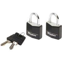 Master Lock 20Mm Wide Covered Solid Aluminum Body Padlock Black 2-pack, Black