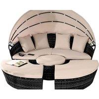 Comfy Living Rattan 160cm Sun Island Day Bed Outdoor Garden Furniture - Black, Black