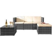 SleepOn 3Pc Rattan Garden Patio Furniture Set - Sofa Footstool & Coffee Table With Waterproof Cover - Grey
