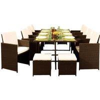 Comfy Living 12 Seater Rattan Outdoor Garden Furniture Set - 8 Chairs 4 Stools & Dining Table - Gold