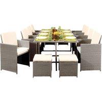 Comfy Living 12 Seater Rattan Outdoor Garden Furniture Set - 8 Chairs 4 Stools & Dining Table - Light Grey, Grey
