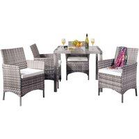 Comfy Living 5Pc Rattan Dining Set Garden Patio Furniture - 4 Chairs & Square Table - Grey, Grey