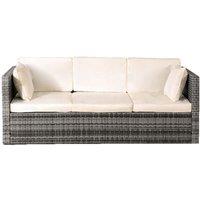 SleepOn Rattan Sun Lounger Storage Sofa Sunbed Garden Furniture With Waterproof Cover - Grey