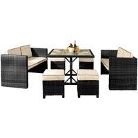 Comfy Living 7Pc Rattan Garden Patio Furniture Set - 2 Sofas 4 Stools & Dining Table - Black, Black