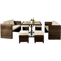 Comfy Living 7Pc Rattan Garden Patio Furniture Set - 2 Sofas 4 Stools & Dining Table - Chocolate Brown, Brown