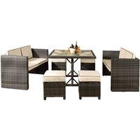 Comfy Living 7pc Rattan 2 Sofas, 4 Stools & Dining Table - Grey, Grey