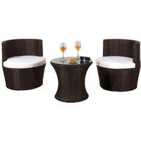 Comfy Living 3 Piece Rattan Bistro Patio Garden Furniture Set - Table & 2 Chairs - Chocolate Bro