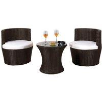 Comfy Living 3 Piece Rattan Bistro Patio Garden Furniture Set - Table & 2 Chairs With Waterproof Cover - Black, Brown