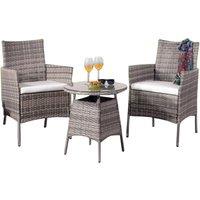 Comfy Living 3Pc Rattan Bistro Set Garden Patio Furniture - 2 Chairs & Coffee Table - Grey, Grey