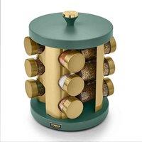 Tower Cavaletto 12 Jar Spice Rack with Spices - Jade/Champagne Gold, Green