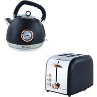 SQ Professional 9455 Epoque 1.8L Stainless Steel Electric Kettle And 2 Slice Toaster Set - Black, Black