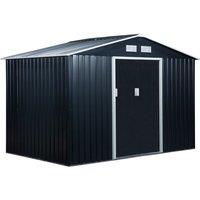 Outsunny 9 x 6ft Outdoor Storage Shed w/ Sliding Door - Galvanised Dark Grey, Grey
