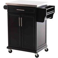 HOMCOM Kitchen Cart Storage Trolley With Drawer Towel Rail - Steel Black, Black