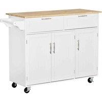 HOMCOM Kitchen Island Utility Cart, With 2 Storage Drawers - White, White