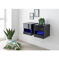 GFW Galicia Pair Of Wall Hanging Bedside Tables Black