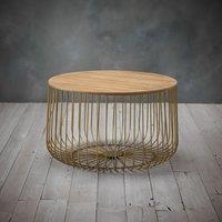 LPD Furniture Enzo Large Cage Table Gold Frame Oak Finish Top, Brown