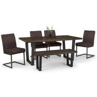 Julian Bowen Brooklyn Dark Oak Table Bench And 4 Charcoal Chairs Set, Brown