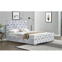 SleepOn Crushed Velvet Fabric Chesterfield Sleigh Bed Frame Silver Single