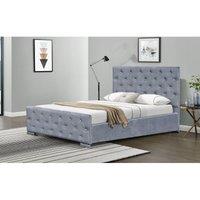SleepOn Brushed Velvet Diamante Chesterfield Upholstered Bed In Grey Single, Grey