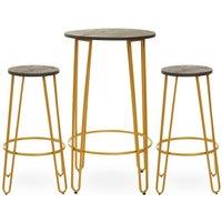 Interiors By Ph 3 Piece Elm Wood Gold Finish Bar Table Stool Set, Brown