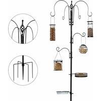 PawHut Bird Feeding Station Kit Wild Bird Feeder Pole With 6 Hooks 4 Prong Bases - Black, Black