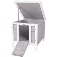 PawHut Wooden Rabbit Hutch/Bunny Cage - Grey, Grey