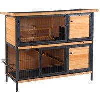 PawHut 2-story Wooden Metal Rabbit Hutch With Ramp Feeding Trough - Brown, Brown