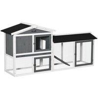 PawHut Two-tier Wooden Rabbit Hutch With Run Box Slide-out Tray Ramp - White, White