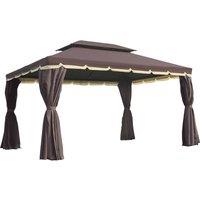 Outsunny 3X4M 2-tier Gazebo Aluminium Garden Marquee Party Tent Canopy Coffee - Brown, Brown