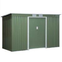 Outsunny 9 X 4Ft Outdoor Garden Storage Shed With 2 Door Galvanised Metal - Dark Green, Green
