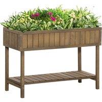 Outsunny Wooden Herb Planter Stand 8 Cubes Bottom Shelf Raised Bed - Brown, Brown