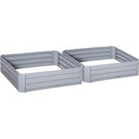 Outsunny Set Of 2 Raised Garden Bed Galvanized Planter Box Easy Quick Setup - Grey, Grey
