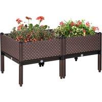 Outsunny Set Of 2 Raised Garden Bed Elevated Planter Box For Flower Vegetables - Brown, Brown