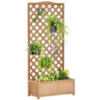 Outsunny Garden Wooden Planter Box With Trellis Flower Raised Bed 76X36X170Cm - Brown, Brown
