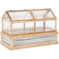 Outsunny Raised Garden Bed With Greenhouse Wooden Cold Frame - Natural, Brown