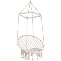 Outsunny Hammock Macrame Swing Chair Hanging Twisted Rope Tassels Indoor Outdoor - Cream