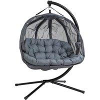 Outsunny Double Hanging Egg Chair 2 Seaters Swing Hammock With Cushion - Grey