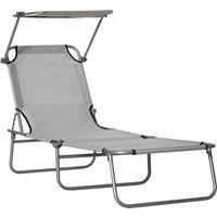 Outsunny Folding Chair Sun Lounger With Sunshade Garden Recliner Hammock - Grey, Grey