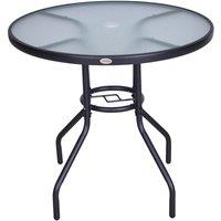Outsunny Outdoor Round Dining Table Tempered Glass Top With Parasol Hole 80Cm - Black, Black