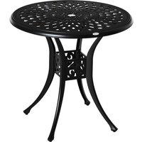 Outsunny 78Cm Round Garden Dining Table With Parasol Hole Cast Aluminium - Black, Black