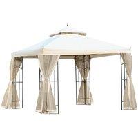Outsunny 3 X 3M Garden Gazebo Double Top Gazebo Canopy With Curtains - Cream & White, Multi
