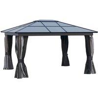 Outsunny Outdoor Aluminium Hardtop Gazebo Patio Shelter With Mesh & Curtains 420L X 360W Cm - Black, Black